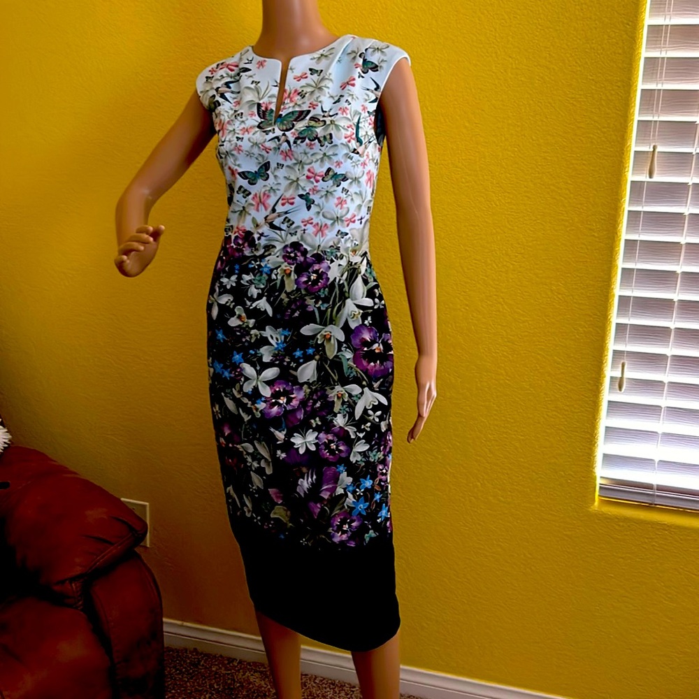 NWT TED BAKER MIDI BUTTERFLY PATTERNED DRESS.